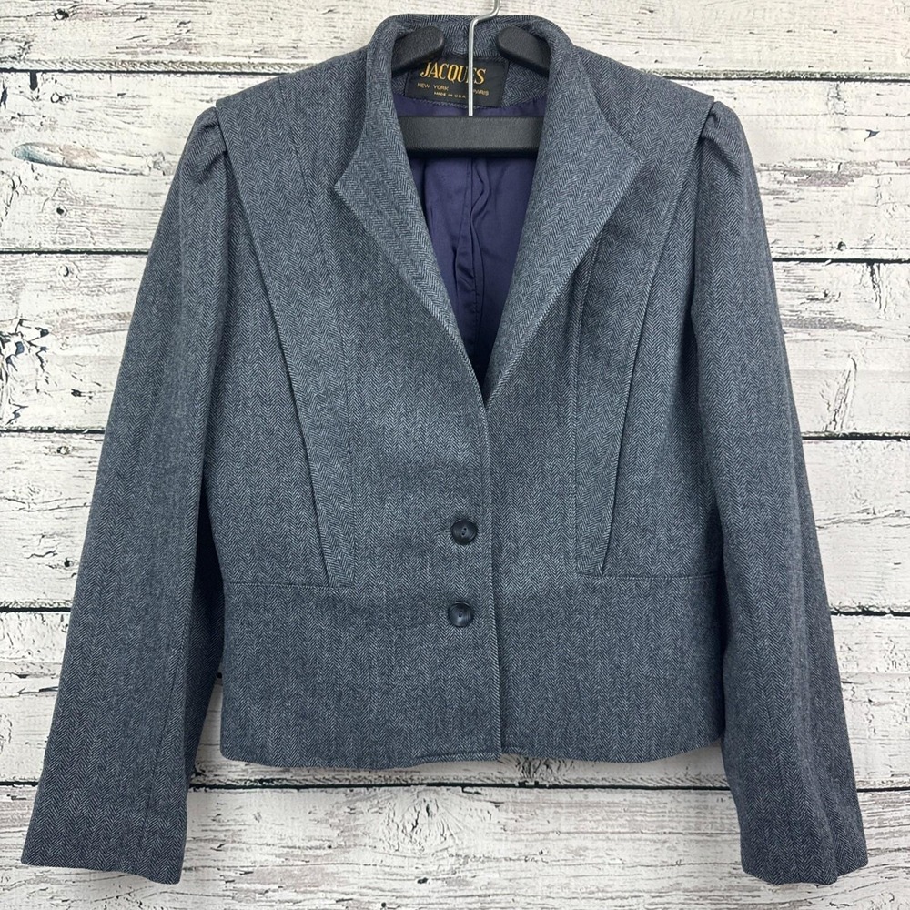 Jacques New York Paris Wool Gray Lined 2-Button Blazer [Size 10] Made in‎ USA